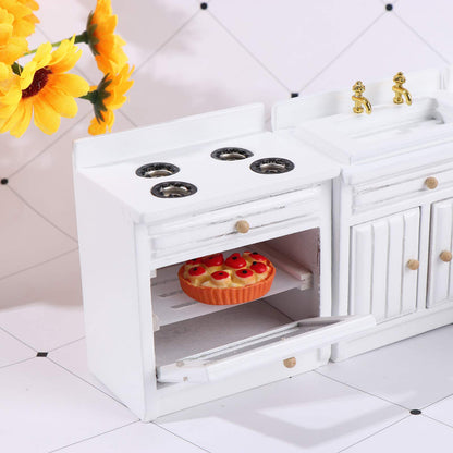 Dollhouse Kitchen Furniture Kit 1:12 Doll House Miniature Suite Wooden Kitchen Cabinet Fridge Set Dining Room for Miniature Dollhouse Furniture Scenes Accessories