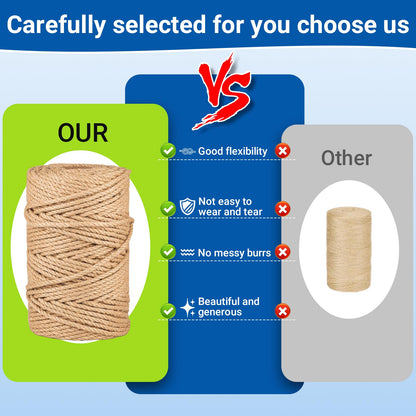Natural Jute Twine String 5mm x 328ft Bulk Jute Rope for Crafting, Gardening, Gift Wrapping - Brown Decorative Cord for Cat Scratching Posts, DIY Projects
