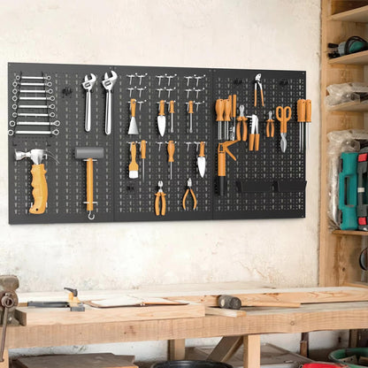 TORACK 3 PCS Metal Pegboard Panels for Garage Wall Utility Tools Storage Pegboard for Workbench, Modular Peg Board Tool Organizer Board Kit(Pack of 3, Black)