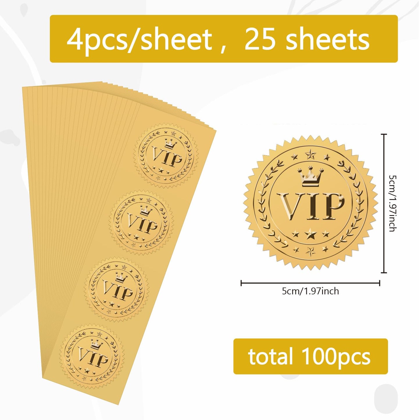 CRASPIRE VIP Stickers 100Pcs 2" Crown Envelope Seals Stickers Gold Foil Stickers Vintage VIP Envelope Stickers with Serrated Edge Embossed Envelope Seals for Envelopes Diplomas Wedding Supplies DIY