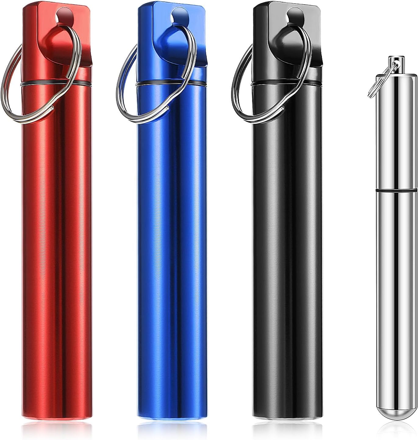 Portable Toothpick Holder 4PCs, Metal Dispenser, Pocket Waterproof Case with Keychain, Travel Purse Ear Wax Removal