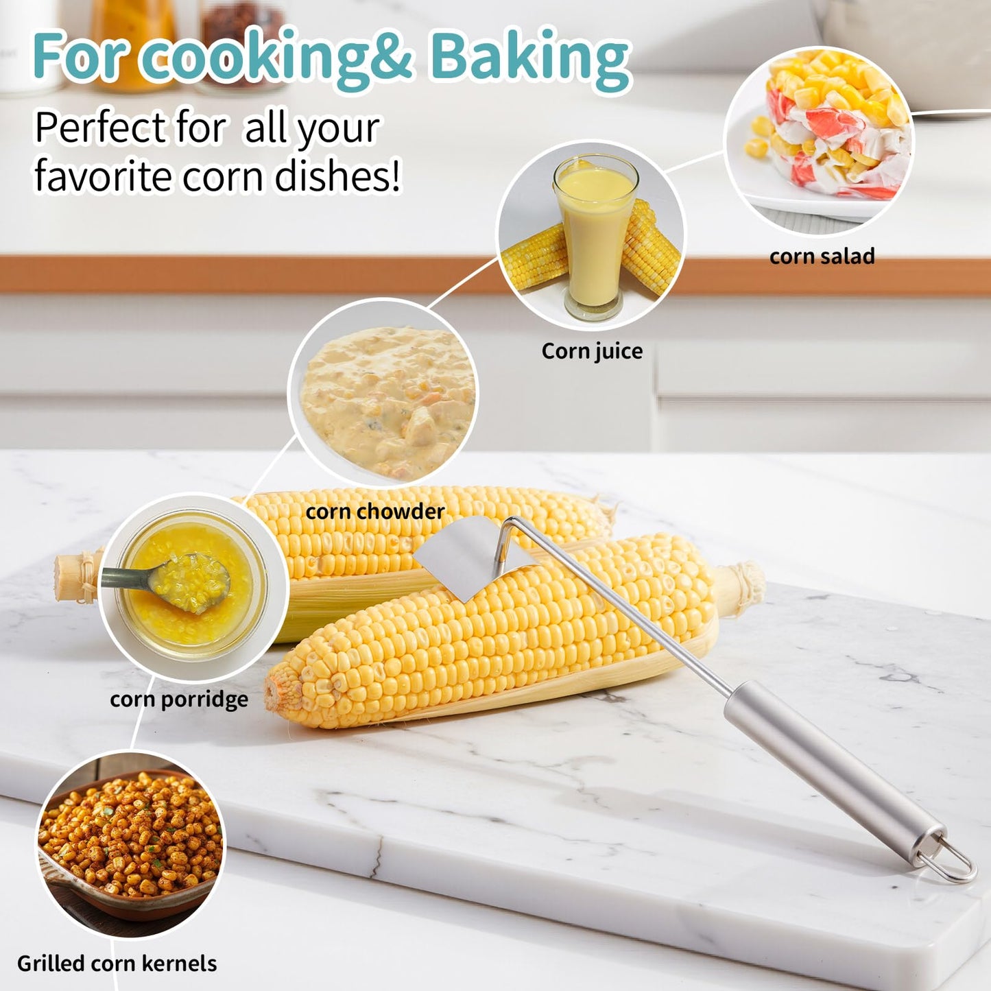 LemonRoad 4 Pcs Corn Cob Stripper, Long Handle Stainless Steel Stripping Tool, Corn on The Cob Remover, Fast and Safe, Suitable for Home Kitchens, Restaurant, Outdoor Bbqs Dining Enthusiasts