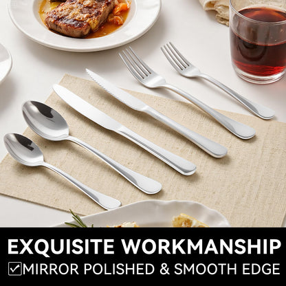49-Piece Stainless Steel Silverware Set with Cutlery Organizer, Service for 8 with Steak Knives and Kitchen Utensils