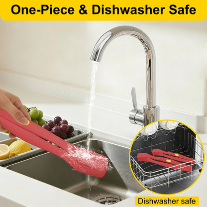 Beijiyi Kitchen Tongs for Cooking, 9" & 12" Set, Silicone Cooking Tongs with Silicone Tip for Nonstick Cookware, 600°F Heat Resistant, Stainless Steel Core, Great for Grilling and Serving Food (Red)