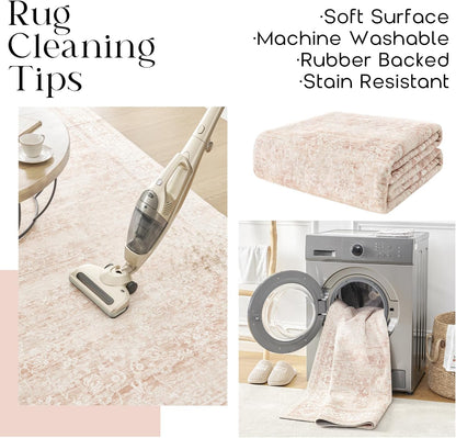 5 7 Playroom,5x7 Pink Nursery Rug for Baby Girl x Neutral Blush Pink Boho Cute Floral Foldable Machine Washable Low
