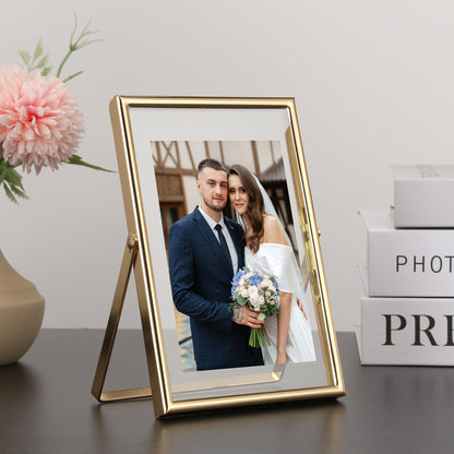 FineLiMoLa Gold 4x6 Floating Frame 2pack for Photo Sizes(2x3'',3.5x5''),Adjustable Tabletop/Shelf floating Photo Frame,Classy Metal Gift Frames for Wedding,Christmas,Birthady,Home or Office Decor.