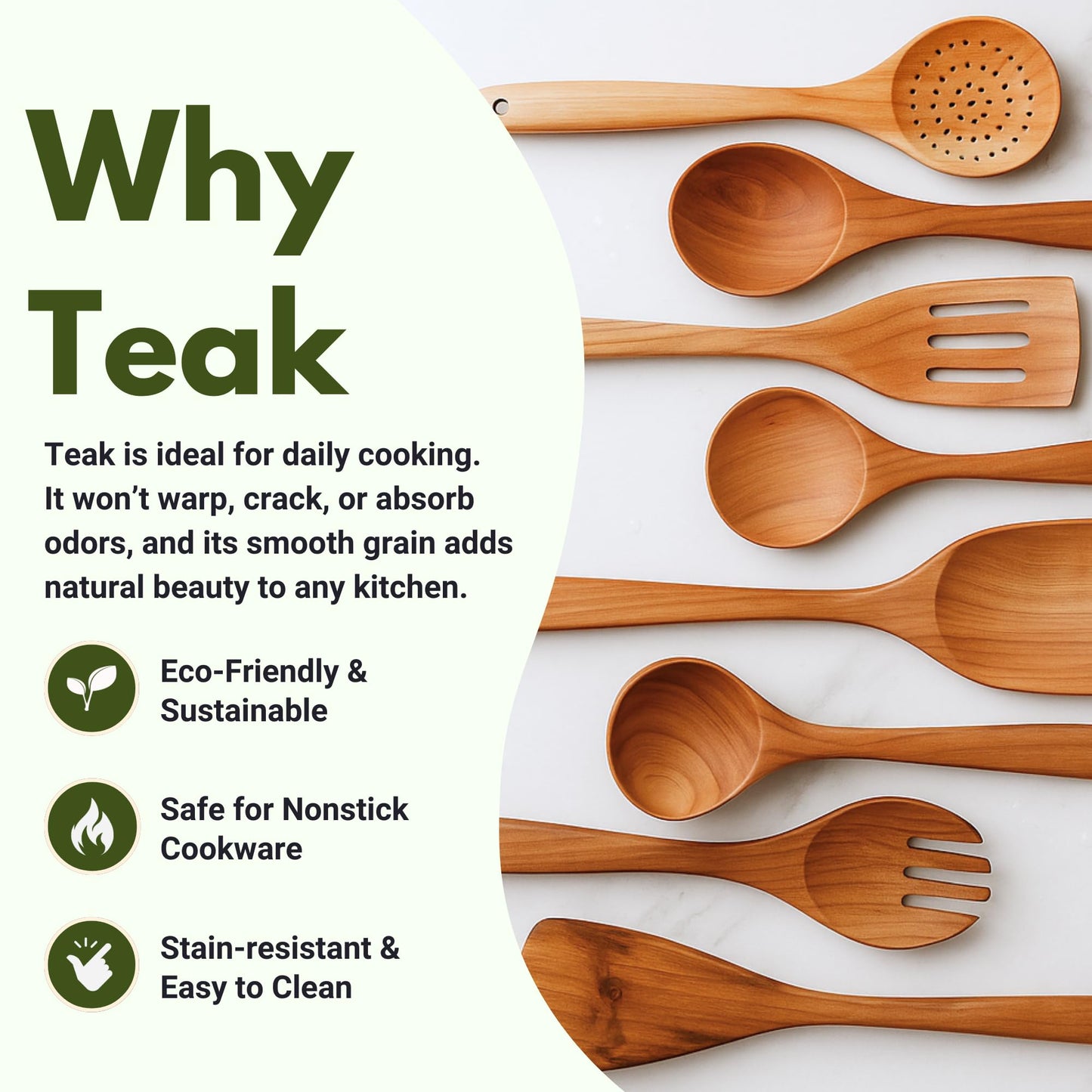 Solange & Frances Teak Wooden Utensil Set. Premium Cooking Utensils, and Non Toxic Cooking Utensils. Unique Gift for Women, Gift for Mom, Gifts for Grandma, or Gifts for Women Who Have Everything