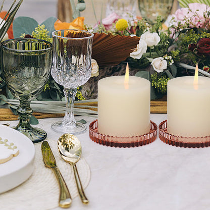 CHOCSTAY Glass Pillar Candle Holder, 4" Candle Plates Set of 3, Glass Candle Holders for Wedding, Party, Holiday, Home Decor, Table Centerpiece