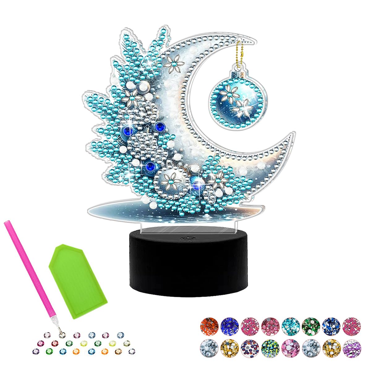 JBTM24 Diamond Art Night Light, Diamond Painting Desktop Ornaments for Adults, Gem Art Touch Lamp for Living Room Bedrooms, Desktop Bedside Luminous Ornaments Decorate (Moon)