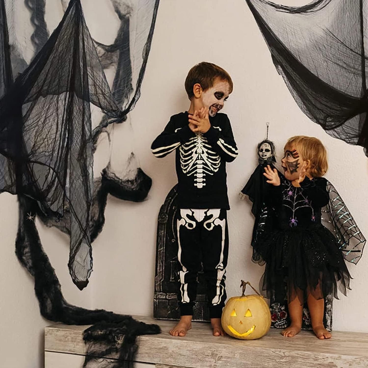 Kijamilee 4 Pack Halloween Creepy Cloths, Scary Spooky Cloth Creepy Gauze, 30 x 120inch Freaky Loose Weave Creepy Cloth, Decoration for Haunted Houses Props Halloween Wall Outdoor Indoor Decor (Black)