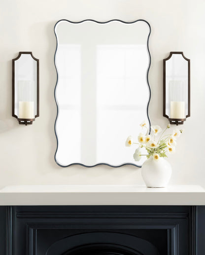 Kate and Laurel Ciel Glam Mirrored Wall Sconce, 6 x 5 x 16, Bronze, Modern Scalloped Candle Holder with Removable Glass Cylinder and Mirror for Bathroom or Bedroom Wall Decor