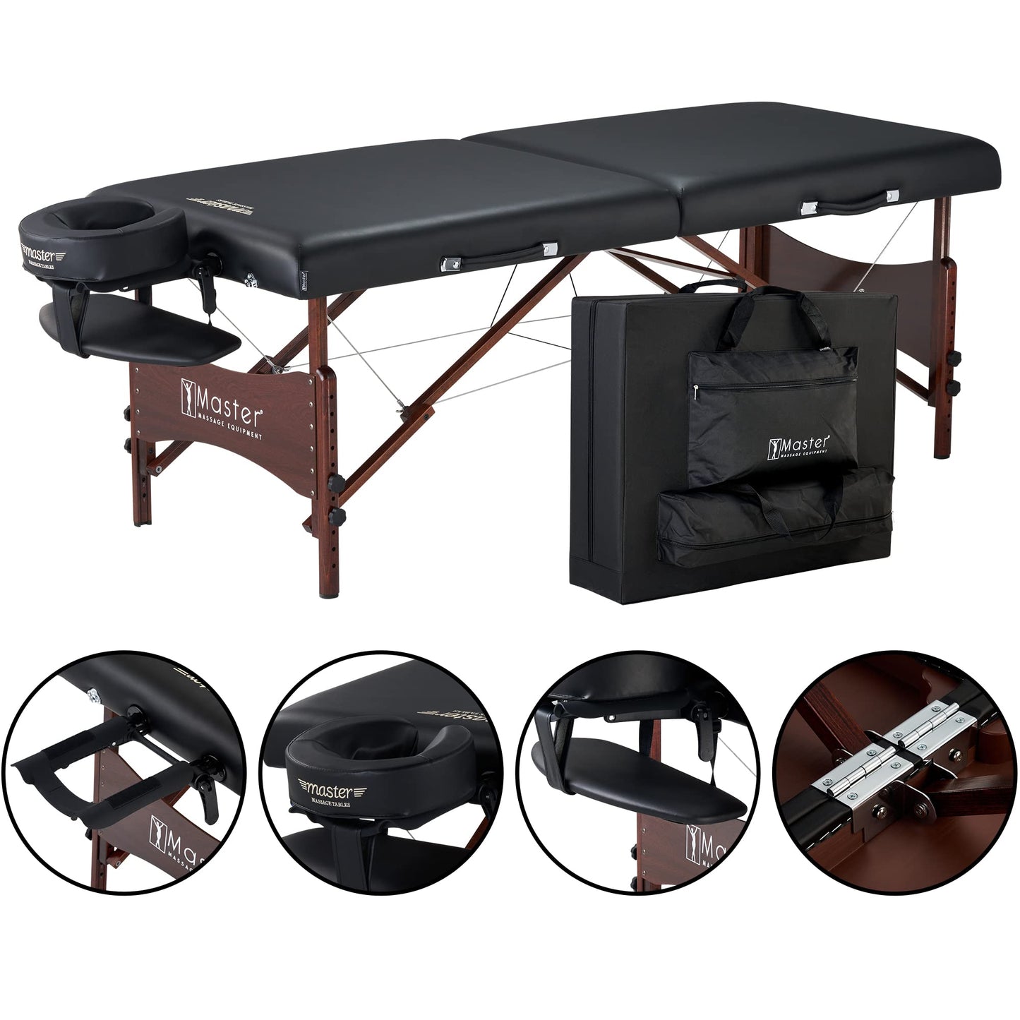 Master Massage Newport Black 30" Professional Portable Massage Table Package in Black with Ambient Lighting System