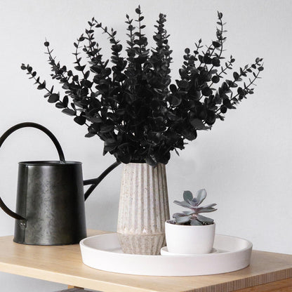 RECUTMS 36Pcs Black Eucalyptus Leaves Stems Artificial Eucalyptuses Leaf Branches for Halloween Picks Autumn Fall Floral Arrangement Wedding Centerpiece Flower Bouquet Home Office Decoration