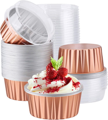 EUSOAR Disposable Baking Cups, 5oz 50pcs Foil Ramekins, Aluminum Muffin Liners with Lids