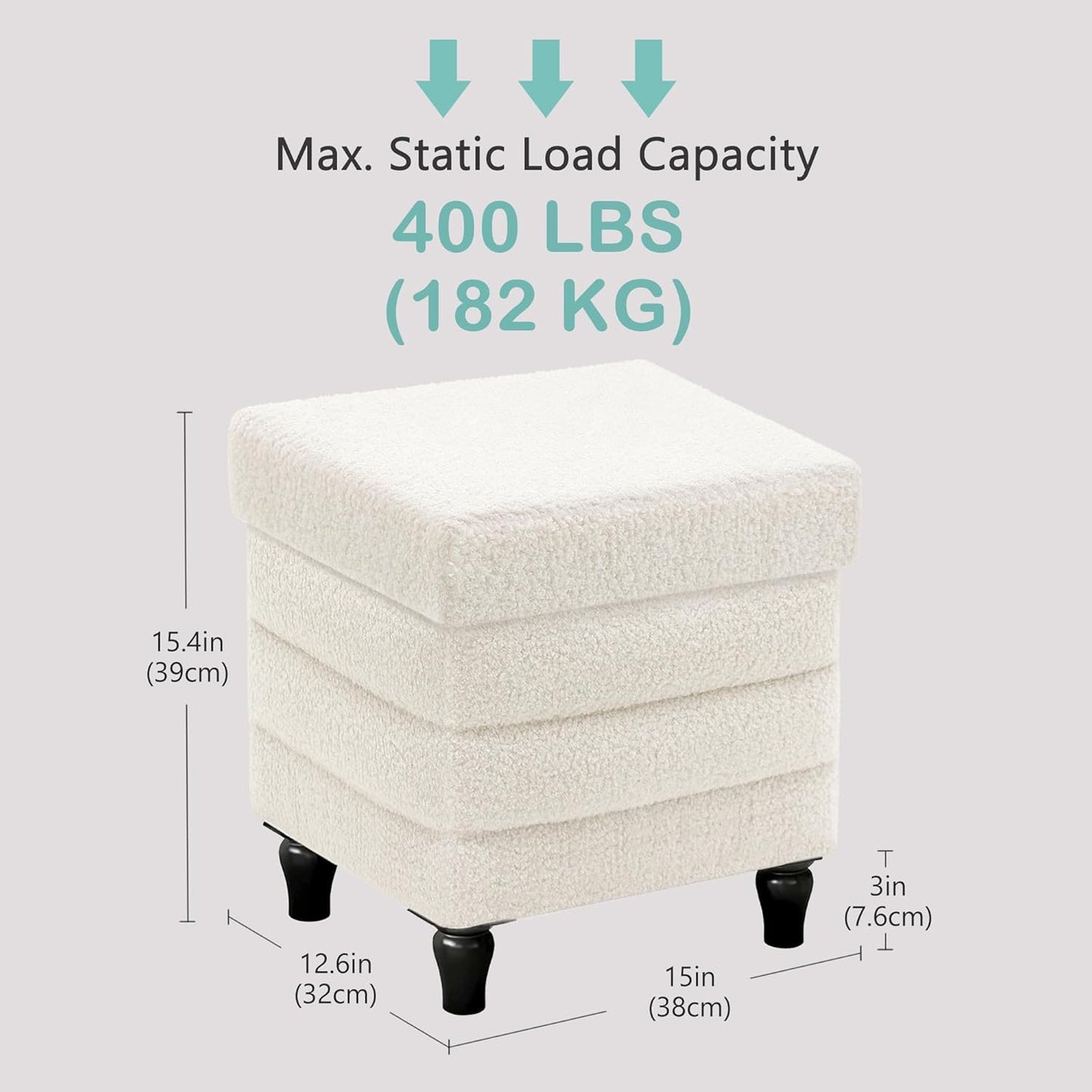 15"x12.6"x15.4" CAROLMADE Folding Storage Ottoman Cube Sherpa Footstool with Wood Legs Ottoman Footrest for Living Room