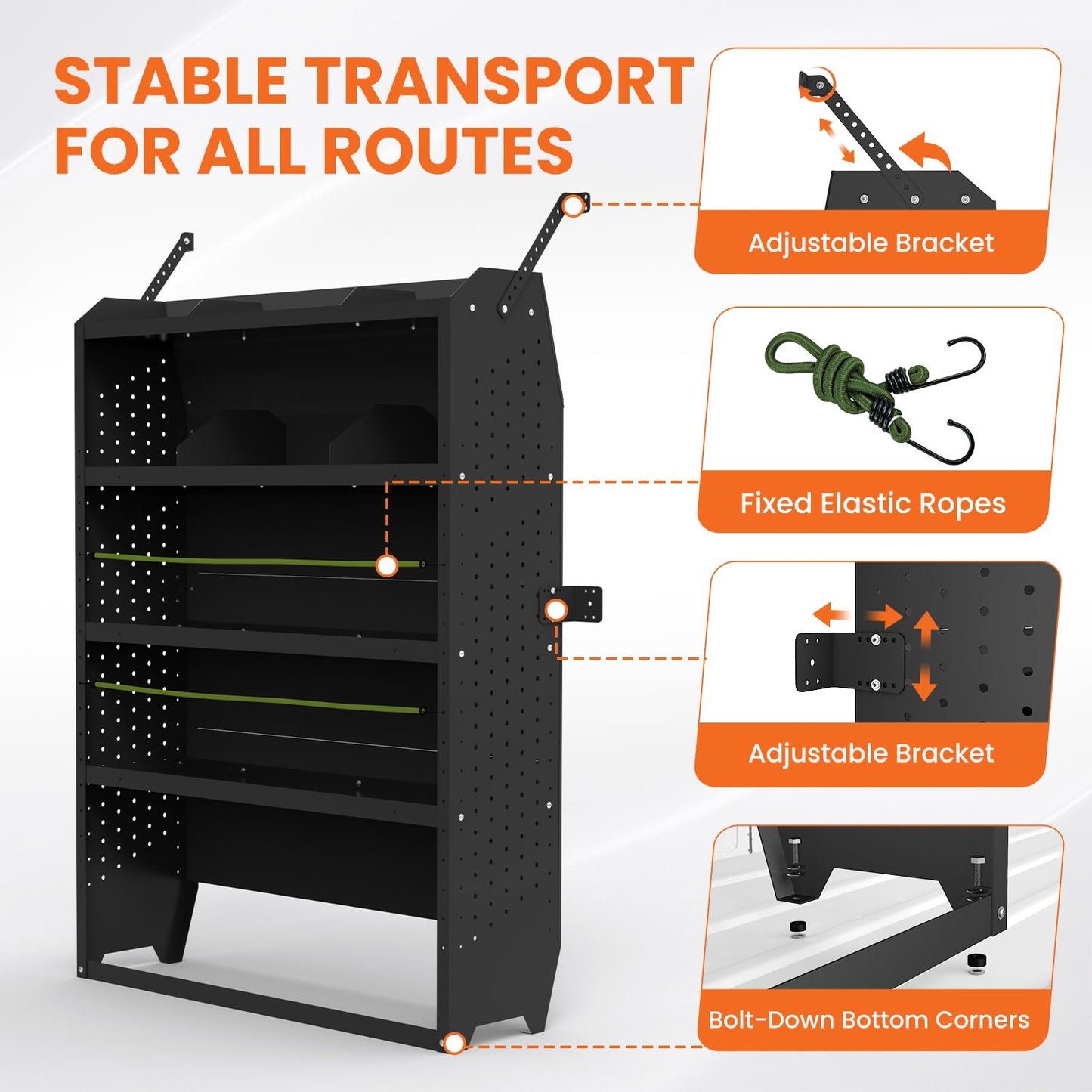 EONECROSS Cargo Van Shelving 4 Tier 52" W x 60" H x 13" D, Heavy Duty Steel Work Van Storage System for Ford Transit, Promaster, Sprinter, Chevy Express, Tool Organizer for Electricians, Contractors