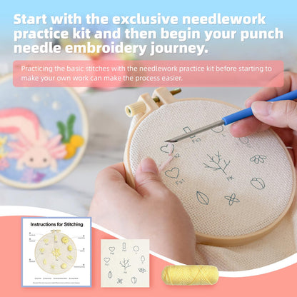 Punch Needle Kits Adults Beginner,Punch Needle kit for Beginners, Embroidery kit for Beginners,Includes All Tools and Materials,Easy to Follow Instructions and Videos-(Axolotl+Octopus)