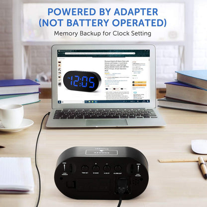 Plumeet [Updated Version] LED Alarm Clock with Adjustable Brightness Dimmer, Blue Digit Display, USB Port, Navy Blue