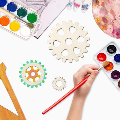 10 Pcs Wooden Gear Set up to 5.9" Wood Gear Cutouts Unfinished Wood Gear Crafts Decorations Steampunk Design DIY Paint The Gears Craft Supplies