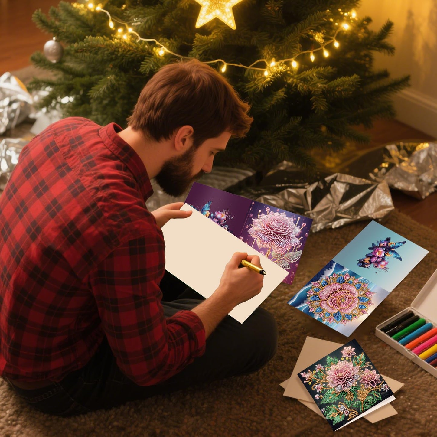 JZHYOAN 6Pcs Diamond Painting Cards Birthday Greeting Cards for Holidays Celebrations Diamond Art Card with Envelopes Crystal Arts Craft DIY Flower Gem Art Gem Painting Mosaic Kit for Adults