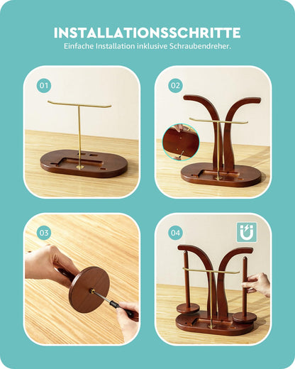 Baffect Yarn Holder Magnetic, Wooden Yarn Ball Holder with T-Shaped Holder & Phone Stand, Yarn Spindle with Double Spindles, Spinning Yarn Holder for Crochet Lovers