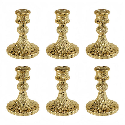 ECHFSM Glass Candlestick Holder,Striped Taper Candle Holders,Set of 6 Candle Stand for Table Centerpieces, Home Decor,Weddings,Festival and Parties (Gold Diamond)