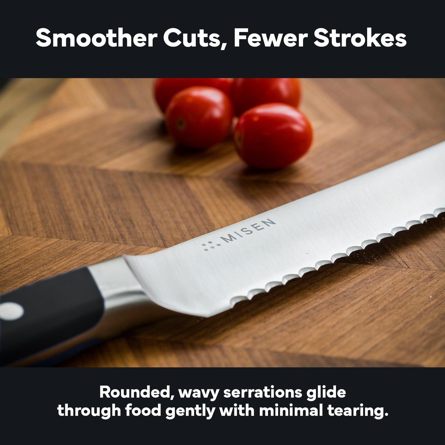 Misen Serrated Bread Knife - High-Carbon Japanese AUS8 Steel - Perfect for Soft Foods, Bread, Pastries, and Fruits - Verstatile Slicer, Razor-Sharp Edge, Durable Blade, Ergonomic Handle - 8", Black
