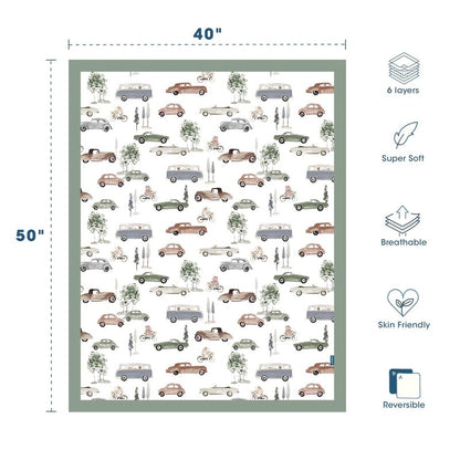 GRSSDER Cotton Muslin Quilt Blanket - Silky Soft and Breathable Baby Blanket Quilt, Oversized Muslin Blankets for Newborns, Toddlers & Kids, 6 Layers Reversible Design for All Seasons, 40" x 50"