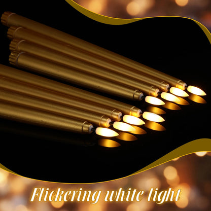 Rossesay 64 Pcs Wedding Flameless LED Taper Candles Battery Operated Candles 4 Sizes of 8.5'', 9.65'', 10.83'', 12.8'' Candlesticks Flickering for Halloween Christmas Church Wedding(Gold)