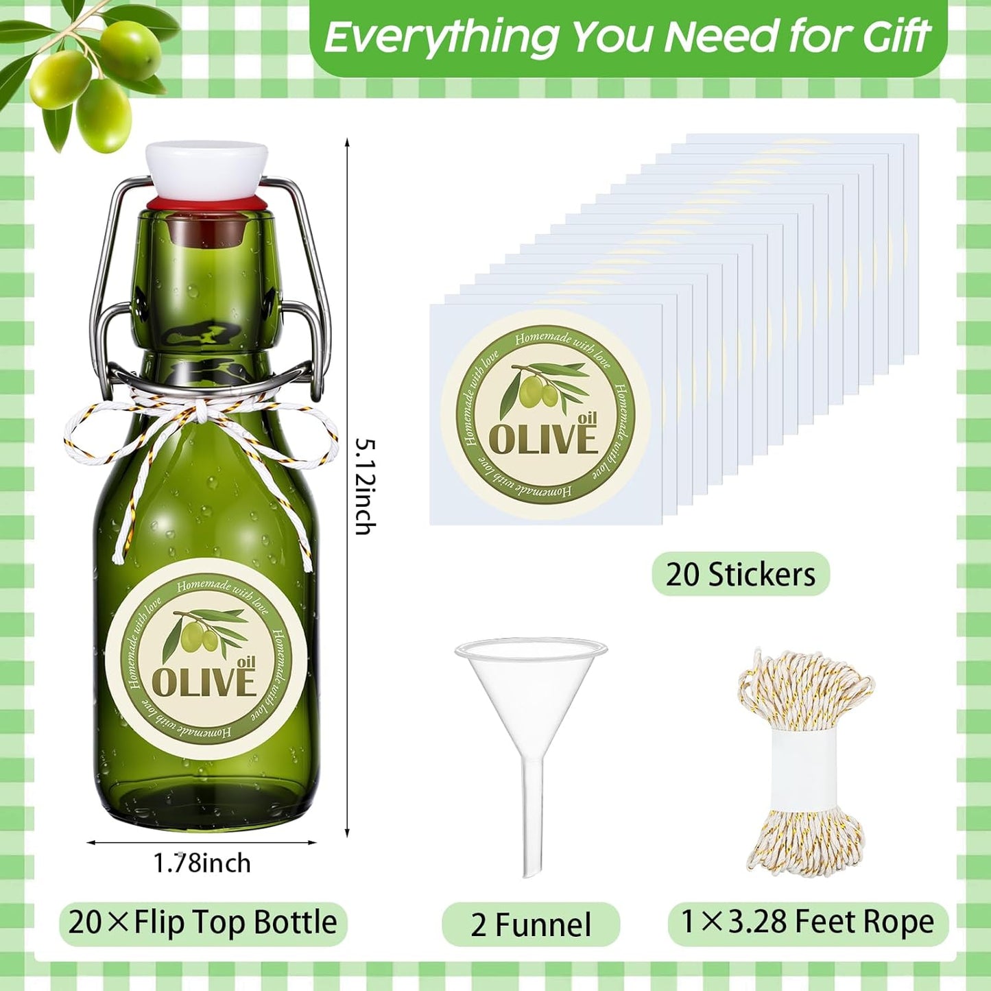 20 Pack Favors(4 oz,Olive Queekay Mini Swing Top Glass Bottles for Vanilla Extract Homemade Olive Oil Bottles with Lids