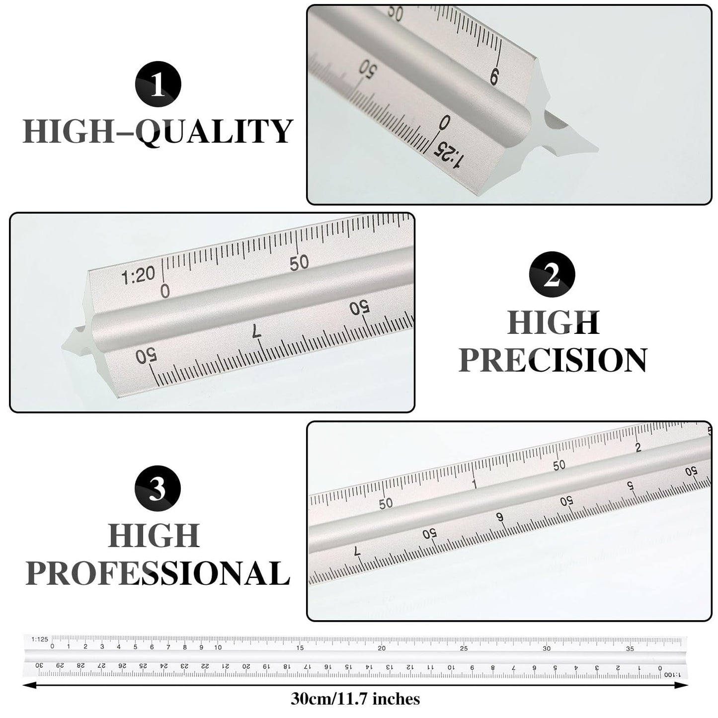 Zonon 10 Pcs Plastic Drawing Template Ruler Geometric Drawing 12 Inch Triangular Aluminum Architect Scale Measuring Templates Building Geometric Kit Plastic Ruler for Drafting (Classic,Clear)