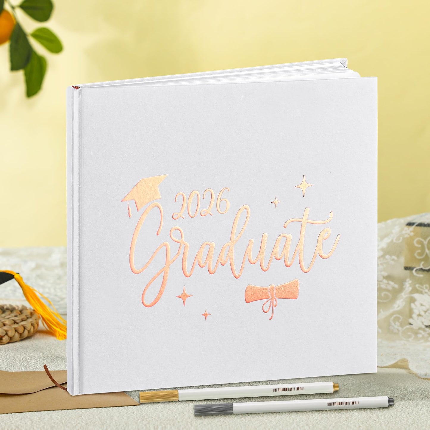 Humyoun 2026 Graduation Guest Book 8.7'' x 8.7" with 2 Markers Graduate Scrapbook Class of 2026 Picture Book Hardcover Rose Gold Foiled Photo Album for Graduation Party Supply Graduate Gifts 144 Pages