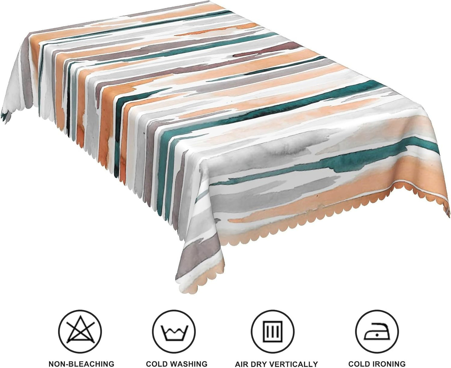 60x102 inches Modern Rectangle Tablecloth, Teal Orange Grey Abstract Washable Fabric Cover for Home Decor