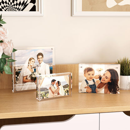 Egofine 5x7 Acrylic Frames 6 Pack, 20mm Thicker Frameless Clear Picture Frames, Double Sided Magnetic Picture Frames, Free Standing Desktop Display