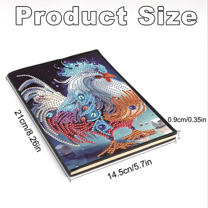 JZHYOAN Animal Diamond Painting Blank Notebook Kits for Adult Mosaic DIY Rooster Special Pattern Diamond Art Dairy Note Book Gem Art Journal Sketchbook Drawing Painting Notepad for Office Work Gifts