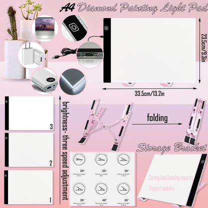 NLXCXUCY 158Pcs Diamond Art Accessories Kit All Inclusive Diamond Painting Tool Set with A4 Diamond Painting Light Pad,Diamond Art Sealer Glue,Diamond Correction,Pens Storage Box for DIY Craft