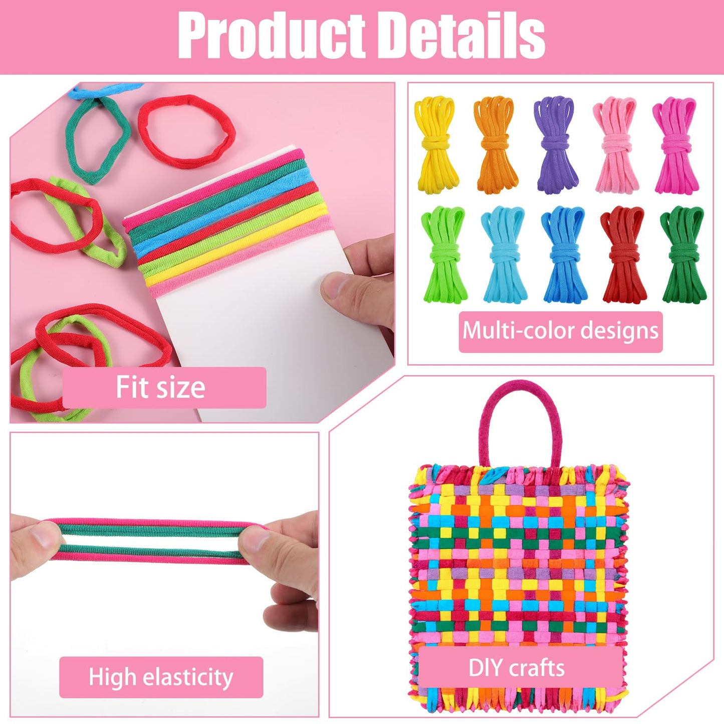 800 Pcs Refill Loops for 7 Inch Weaving Loom, Potholder Loom Bands Elastic Flexible 10 Color Weaving Rainbow Loops Refill Nylon for Potholder Making DIY Knitting Crafts Projects