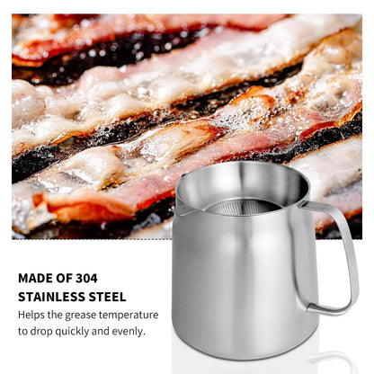 50oz 304 Stainless Steel Deep Fryer Pot with Basket & Strainer, Large Capacity Bacon Grease Container for Kitchen,Frying, Cooking, Camping,Oil Filter Container - Dishwasher Safe (50oz/1.5L/1.7Qt)