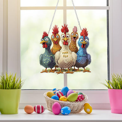 NAIMOER Chickens Diamond Art Hanging Kits for Adults, 5D Special Shaped Rhinestone, DIY Acrylic Spring Diamond Art Painting Window Pendants Home Garden Wall Hanging Ornament Kits, Double Sided