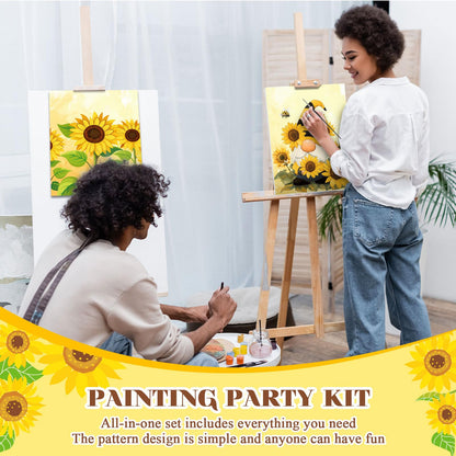 Humyoun 8 Sets 8" x 10" Sunflower Pre Drawn Canvas to Paint for Sip and Paint Party Sunflower Predrawn Coloring Set Pre Sketched Canvas Boards with Paints and Brushes for Adult