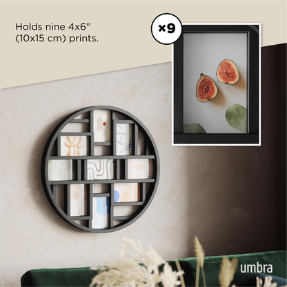 Umbra Luna Collage Picture Frame Holds Nine 4x6 Photos, Large 22-Inch Diameter, Black