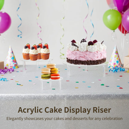 yeesport 3 Pcs Acrylic Riser Set, Clear Round Display Stands for Cake, Dessert, Afternoon Tea, Displaying Cosmetics, Jewelry, Toy Figures, Multiple Sizes, Stackable Design