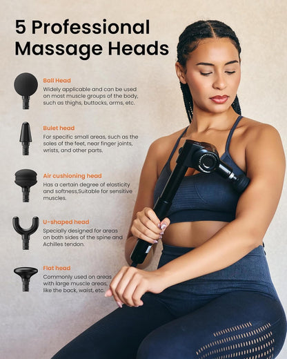NAPRE Foldable Massage Gun Deep Tissue with 5 Adjustable Angles,Portable Handheld Percussion Back Massager for Muscle/Neck/Body Pain Relief with Long Extension Metal Handle,32-Speeds,with Carry Case