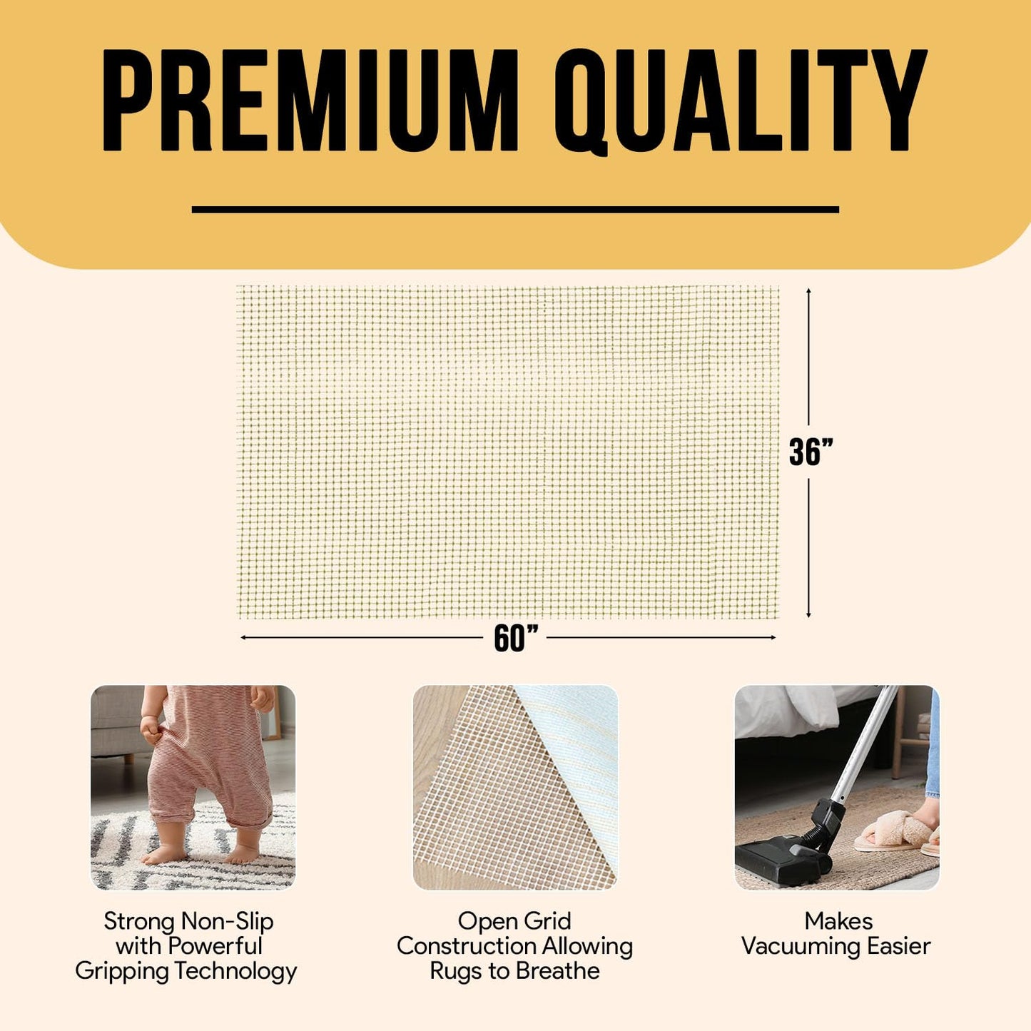 Non Slip Area Rug Gripper 3x5 Feet, Rug Gripper for Hardwood Floors, Laminate, Vinyl, Stone & Tile, Anti Slip Area Rug Pad for Under Rugs
