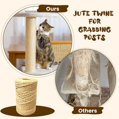Natural Jute Twine 6mm x 328ft, 4Ply Twisted Heavy Duty Rope Roll for Gardening, Crafting, Bundling, Cat Scratching Post, Home Decor, Christmas Decorations