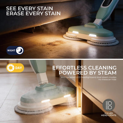 EPROEON Steam Mop, All-in-One Steam and Scrub Hard Floor Cleaner with LED Headlights, 450ml Tank, 4 Soft Pads, Dual Power, Swivel Steering for Hardwood, Tile and Laminate