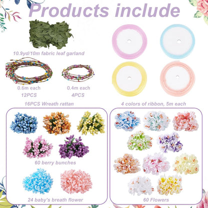 ACRNIGHEET Make Your Own Flower Crown Crafting Kit, Plum Blossom Series Flower Crown Kit, Can Make 16 Sets Wreath Headband and Bracelet Craft Kit, DIY Floral Crown Creative Gifts for Princess