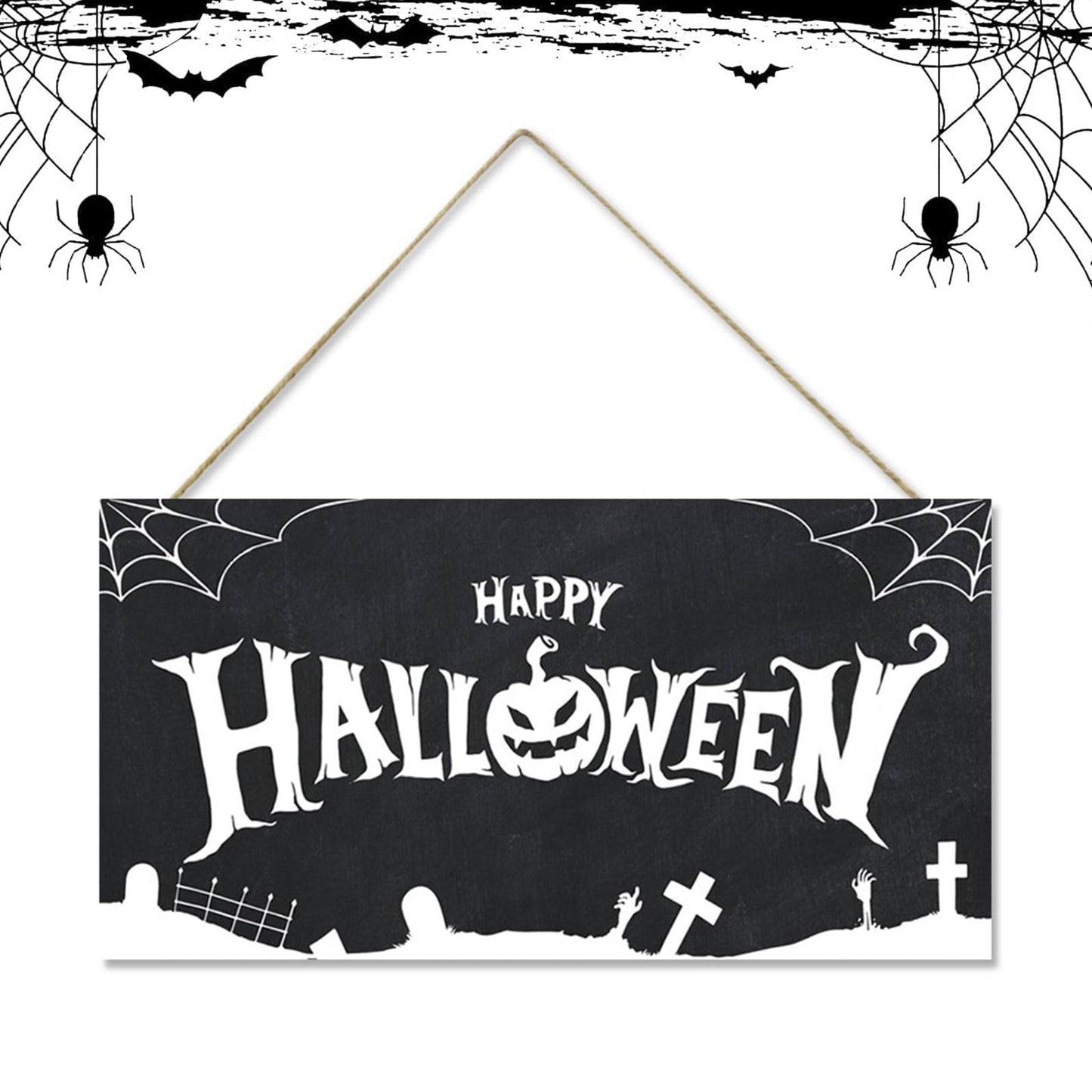 GLLBTPT Halloween Wood Hanging Sign Happy Halloween Decor Sign Spiderweb Sign for Front Door Halloween Decorations Outdoor, Halloween Party Decorations
