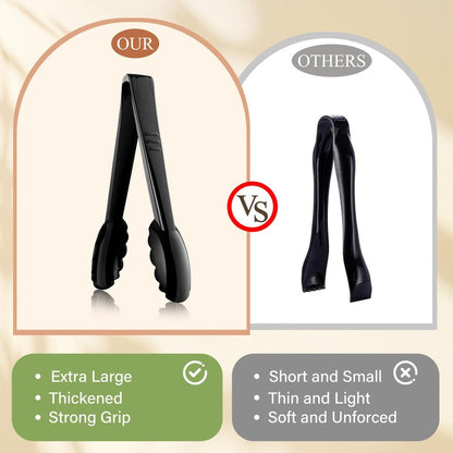 Mwellewm 24 Pc Plastic Tongs for Serving 9 Inch Bulk Reusable or Disposable Tongs Heavy Duty Hard Serving Utensils Set Large Salad Tong for Kitchen Party Food Buffet Appetizer BBQ Event Catering Black