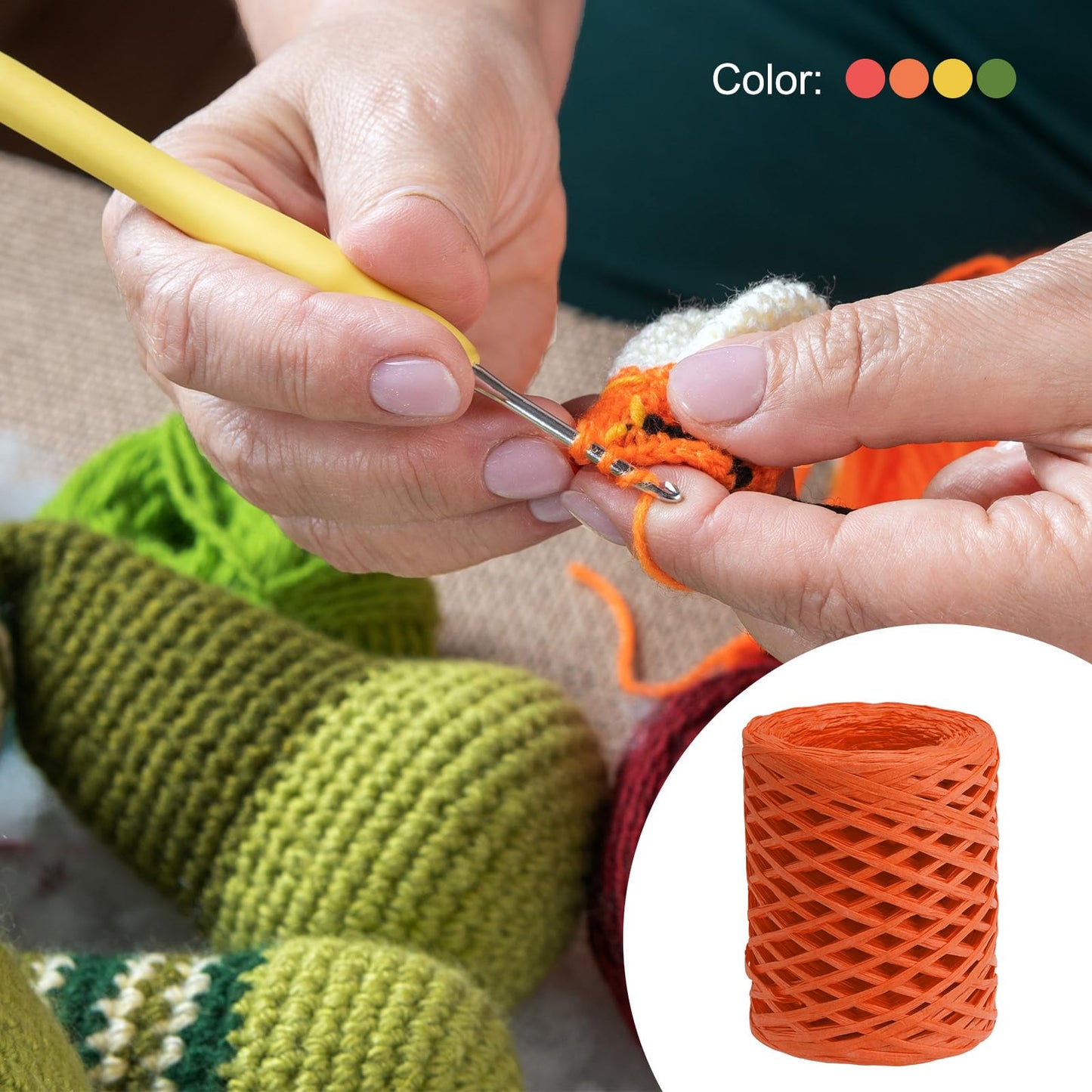 PATIKIL Raffia Ribbon 100 Yard, 4 Roll Natural Packing Paper Twine String for Crochet Box Wrapping Craft Holiday Decor, Red/Orange/Yellow/Green